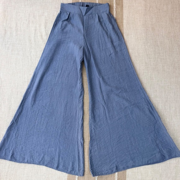 Cider Pants - Cider‎ Blue Textured Wide Leg High Rise Pants Small